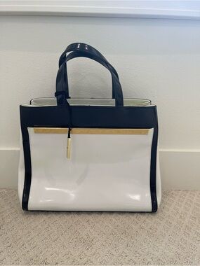 Black and White Patent Tote with Gold Trim
